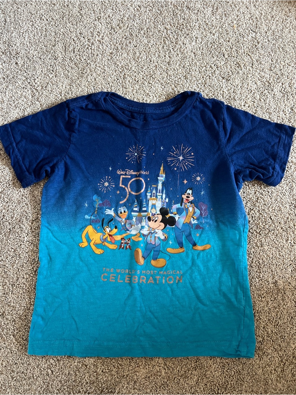 Disney World 50th Celebration Kids Blue Ombre Tee with Mickey Unisex 4T